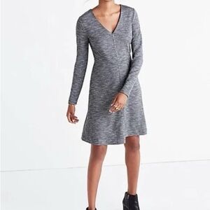 Madewell Bridgewalk V-Neck Dress Long Sleeve Charcoal Gray Size 0 EUC